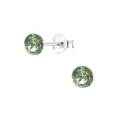 Zilveren oorknopjes -groen - peridot - geboortesteen augustus - 5mm - rond - geslepen steentje