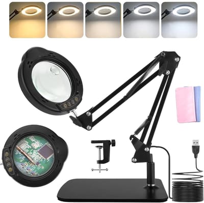 Loeplamp met LED Verlichting - Tafellamp Slaapkamer - Bureaulamp Dimbaar - Leeslamp - Vergrotingslamp