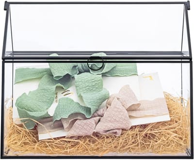 Glazen Kaartdoos met Deksel voor Bruiloft, Verjaardag en Feest - 25x10x20cm Kaarthouder, Decoratie en Terrarium voor Vetplanten, Zwart