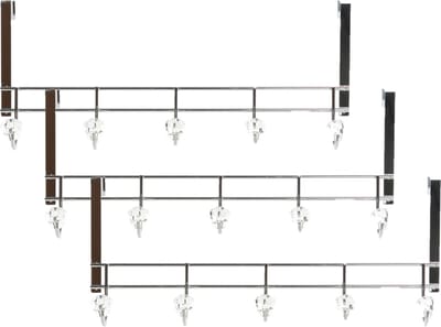 3x stuks deurhangers kapstok zilver met 5 kristal haken 47 cm - Badkamer/slaapkamer kapstok - Deurkapstokken