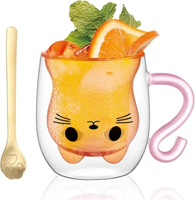 Dubbele Wand Glazen met Schattige Kattenmotieven, 300ml Koffiemokken voor Latte, Macchiato en Thee, Perfect als Cadeau voor Vrouwen op Feestdagen en Verjaardagen