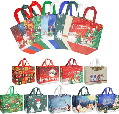 Cadeauzakjes voor Kerstmis - 9 Stuks, Groot, Niet-Geweven - Perfect voor Winkelen en Geschenkverpakking