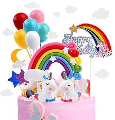 Store_9 - Eenhoorn taartdecoratie - Verjaardag - Feestelijk ontwerp - Ballon en wolk - Macaron taartdecoratie - Geschikt voor kinderen - Kleurvol e...