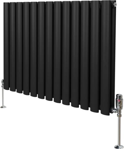 Ovale kolomradiator & trv chroomkranen - zwart - 600x780mm - 3489 btu