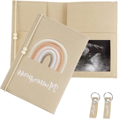 Gezondheid Boekje Beschermhoes voor Pasjes, Vaccinatiepaspoort en Foto's voor Baby's - Beige Vilt, Ideaal als Cadeau