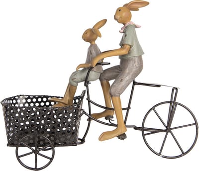 Clayre & Eef Decoratie Beeld Konijnen 28x12x23 cm Bruin Kunststof Fiets