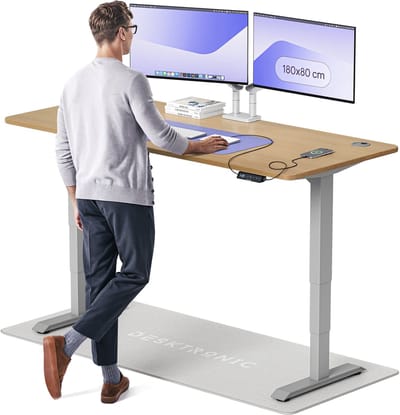 Desktronic HomePro Zit-sta Bureau Elektrisch In Hoogte Verstelbaar, 180x80 cm Massief Eiken/Grijs, Stille Dubbele Motor, Hoogte 62-126cm