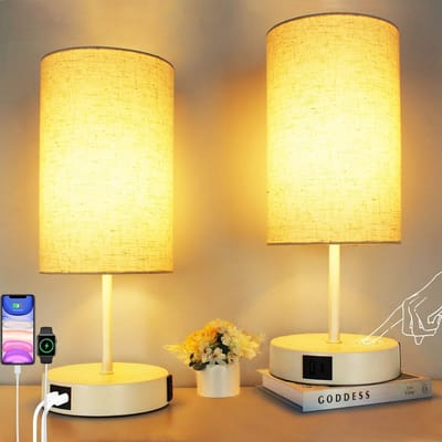 Set van 2 Moderne Nachtkastlampen met 3-Weg Dimbaar Licht en 2 USB Laadpoorten