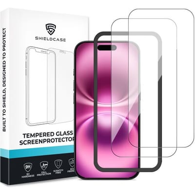 ShieldCase glazen screenprotector geschikt voor Apple iPhone 16 screenprotector - Geleverd met montage frame - 2-pack verpakking - screen protector gemaakt van gehard glas