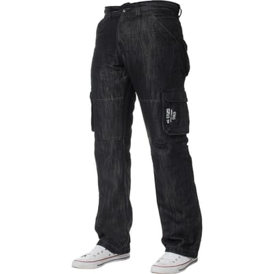 Enzo heren Cargo Combat Jeans - Black Wash