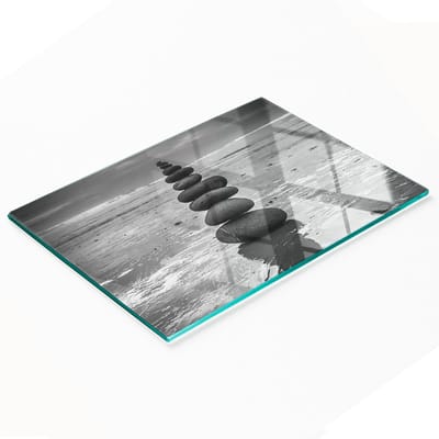 Stijlvol en duurzaam glazen bord met bedrukte balanceerstenen, 80x52 cm
