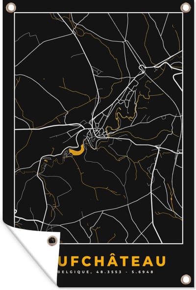 Muurdecoratie Stadskaart - Neufchâteau - Kaart - Plattegrond - Goud - 120x180 cm - Tuinposter - Tuindoek