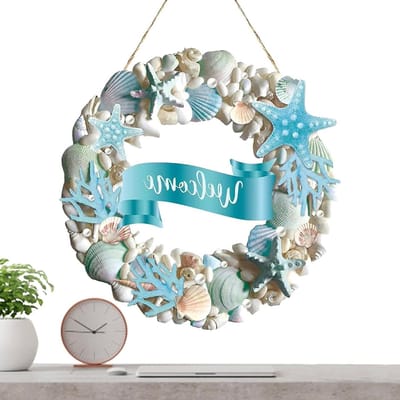 Houten Deurbord - Welkomstbord Huis - Huis Verfraaien - Kuststijl Decoratie - 42.9 x 31.3 cm - Blauw Wit