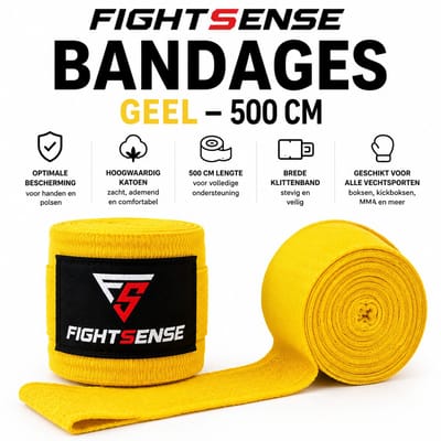 FightSense Apex V1 Bandages 500 cm – Geel – Handwraps voor Boksen, Kickboksen & MMA