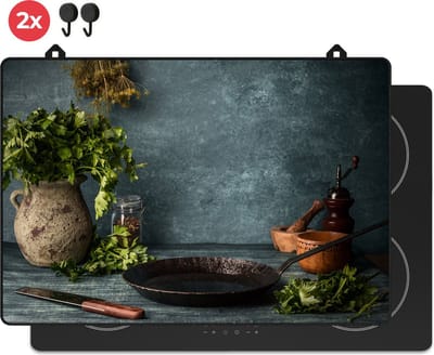 KitchyMist Inductie Beschermer 76x52 cm - Stilleven van Kruiden en Specerijen - Kookplaat Beschermer - Afdekplaat voor Kookplaat - Inductie Mat - Spatscherm Achterwand Keuken