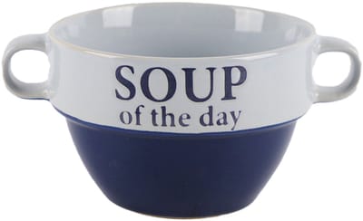 Bellatio Design Soepkommen - 1x - 500 ml - Soup of the day - keramiek - D12 x H8 cm - blauw - Stapelbaar