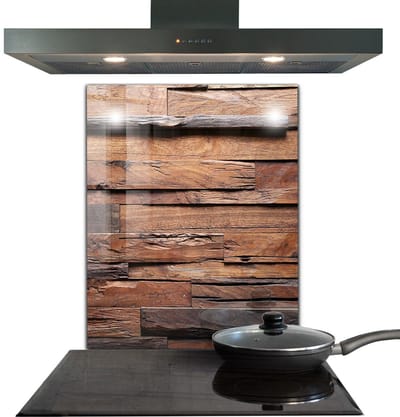 Tulup Achterwand Keuken - Rustieke houtstructuur Spatplaat Keuken Glas - 60 x 80 cm - Bruin Glazen Achterwand Keuken - Texturen en Patronen Spatscherm Keuken - Kookplaatachterwanden - Kookplaat achterwand