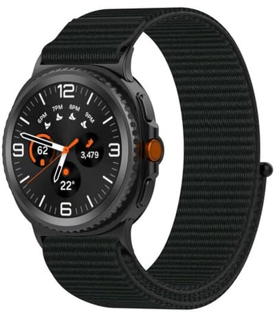 By Qubix - smartwatch bandje - Compatible Samsung bandje - Sportloop nylon bandje - Zwart - Geschikt voor Samsung Galaxy Watch 9 (40/44mm) - Watch 8 (40/44mm) - Watch 8 Classic (46mm)