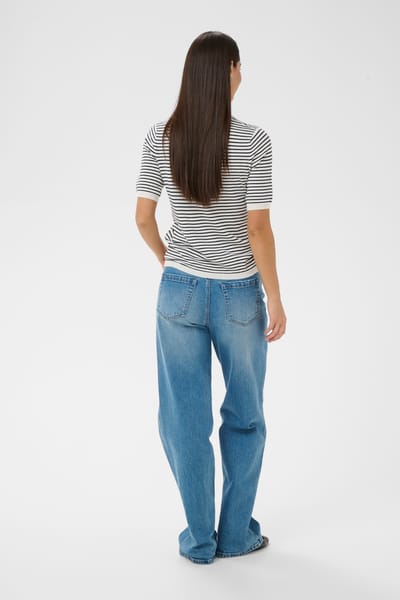 Kaffe KAlizza Narrow Striped Pullover Dames Trui - Chalk / Midnight Fine Stripe