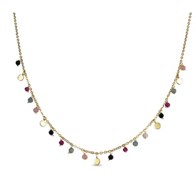 Luxenter Sterling Zilver 925 Ketting met Veelkleurig Kristal Afgewerkt in 18K Geel Goud - Natsad