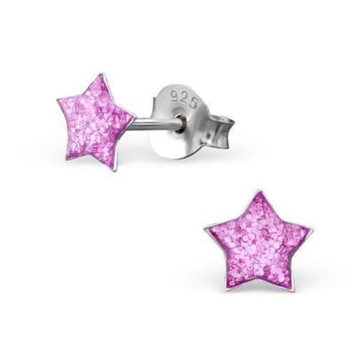 Aramat Jewels | Oorbellen | Zilveren Kinderoorbellen Paarse Glitter Ster 5mm | | | |5mm | Zilver | Kinderen, Volwassenen | Verkleurd niet