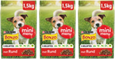 3x Bonzo (Friskies) Droog Mini Menu Rund - Hondenvoer - 1.5kg