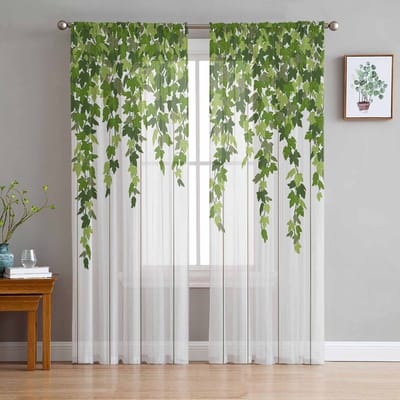 Lente Plant Bladeren Rotan Houtnerf Tule Transparante Gordijnen Voor Woonkamer Slaapkamer Keuken Voor Ramen Voile Gordijnen Huisdecoratie 135W x 114H(cm) gray