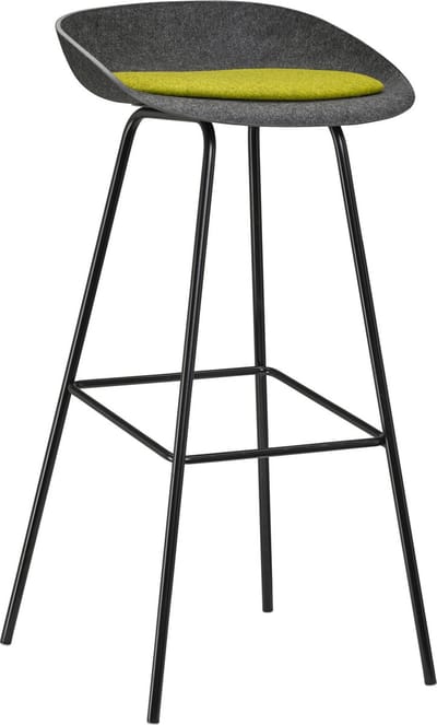 Felt High - PET Stoel Antraciet - Zwart Frame - 100% recycle plastic en staal - Zitting Groen (Fair Furniture Group – Nederlands Familiebedrijf)