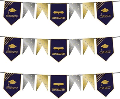 Folat Vlaggenlijn geslaagd - 3x - 6 meter - goud/zilver - papier - diploma examenfeest