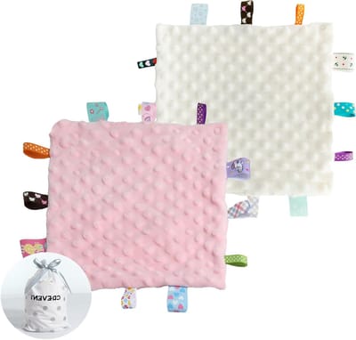 Zachte Sensory Babydeken voor Meisjes, Perfecte Cadeaus voor Verjaardag en Babyshower, 25x25cm (Ivory + Pink)