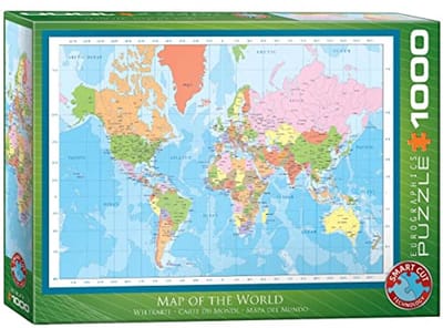 Puzzel Wereldkaart - Educatieve Puzzel - Ontspannen Tijdverdrijf - Spiegelvrije Matte Lak - 1000 Stukjes - Multicolor