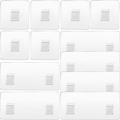 Famanu – Vervangende zelfklevende haken voor douchecaddy, set van 12, transparante stickerhaken 6×14 cm + 6×6 cm, boorvrij en waterdicht