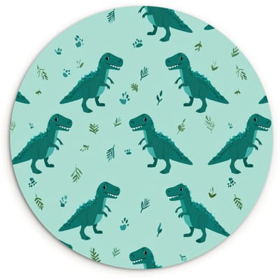 WallCircle® Wandcirkel 120x120 cm - Muurcirkel Donkergroen - Dinosaurussen - Afdrukken - Bladeren - Muurdecoratie woonkamer - Wanddecoratie slaapkamer - Kamer decoratie accessoires - Ronde schilderijen XXL