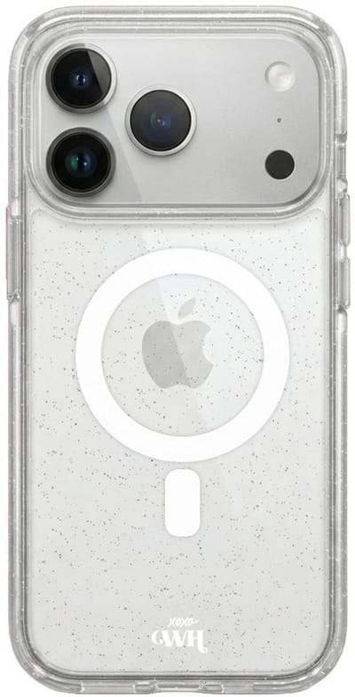 xoxo Wildhearts Sparkle Away Transparent - Hoesje geschikt voor iPhone 17 Pro MagSafe - Hoesje met glitters - Shockproof case - Glitterhoesje - Magnetisch telefoonhoesje - Transparant