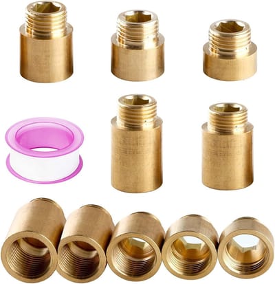 5-delige Messing Tap Verlenging 1/2 inch x 10mm/15mm/20mm/25mm/30mm, Verbinding, Fitting, Draadverbinding voor Waterleidingen
