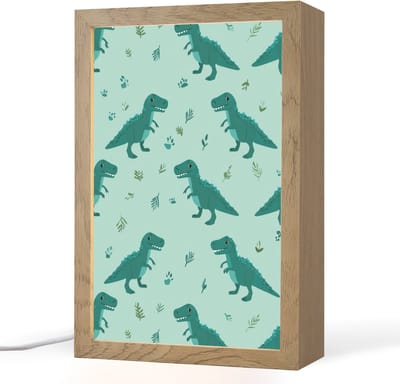 Nachtlampje 20x30 cm - Kinder lampje - Donkergroen - Dinosaurussen - Afdrukken - Bladeren - Tafellamp kinderkamer - Slaapkamer lamp - Bedlamp kinderen - Kinderlampje stopcontact - Wandlamp babykamer - Nachtlampjes