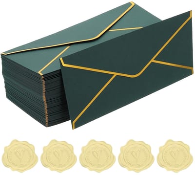 Dailygoods- Enveloppen 100 stuks - V-flap-uitnodigingen - Donkergroen - Gouden rand - Zakelijke correspondentie - Papierkwaliteit