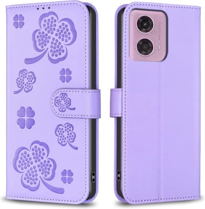 Coverup Hoesje - Geschikt voor Motorola Moto G04(s) / G24 / E14 Hoesje - Coverup Klavertje Book Case - Lila