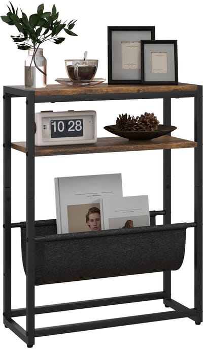 HOMCOM bijzettafel met 3 niveaus en stoffen vak - Banktafel - Bijzettafeltje - Opbergtafel - Bruin