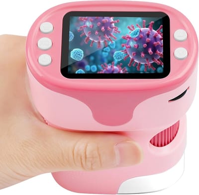 Draagbare Pocket Microscoop voor Kinderen en Volwassenen, 1000X Vergroting, LED Verlichting, 2.0" LCD Scherm, 4K Beeldkwaliteit, Inclusief 6 Foils en 32GB Geheugenkaart