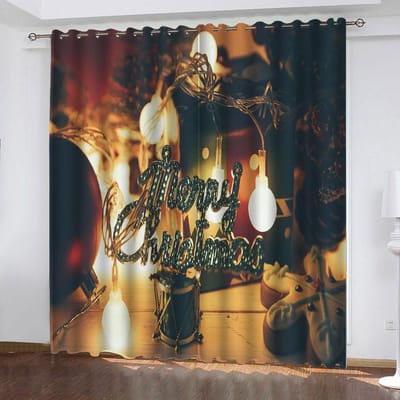 Kerst Bedrukte Cortinas 100% Polyester Gordijnen Voor Woonkamer Slaapkamer Verduisterende Gordijnen Geperforeerde Keukenaccessoires Stof 100x140cm&Grommet Top brown