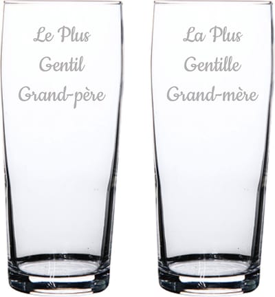 Bierfluitje gegraveerd - 19cl - Le Plus Gentil Grand-père & La Plus Gentille Grand-mère