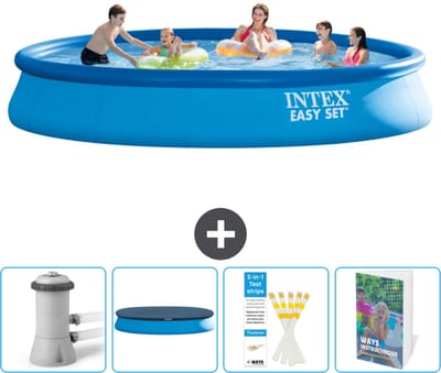 Intex Rond Opblaasbaar Easy Set Zwembad - 457 x 84 cm - Blauw - Inclusief Pomp Afdekzeil - Testrips - Zwembadgids
