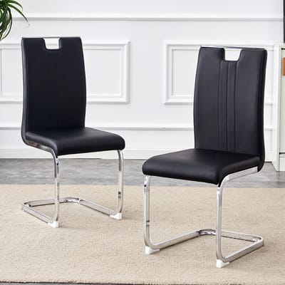MODENUIT Eetkamerstoel - Gebogen Model - Set van 2 - Ergonomische Rugleuning - Voor Eetkamer en Kantoor - PU Zwart