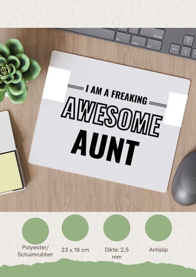 Akyol - i am a freaking awesome aunt Muismat - Tante - de meest geweldigste tante - verjaardagscadeau - verjaardag - cadeau - cadeautje voor tante - tante artikelen - kado - geschenk - gift - 23 bij 19 cm