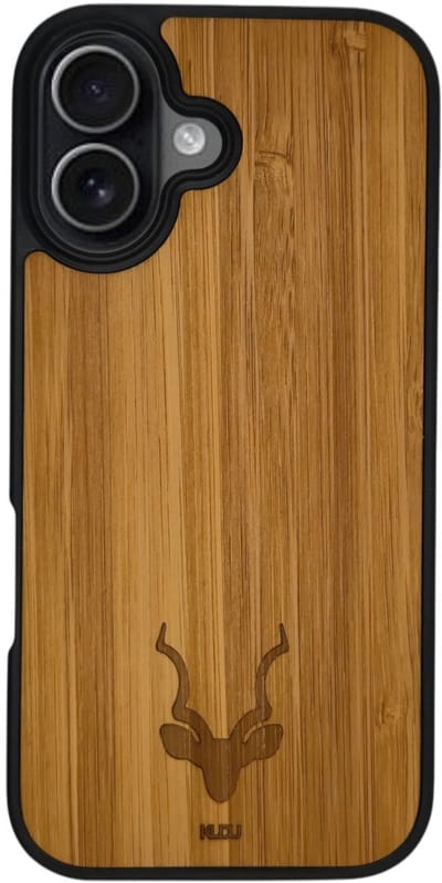 Kudu iPhone 17 hoesje case - Houten backcover - Handgemaakt en afgewerkt met duurzaam TPU - Bamboe - Zwart