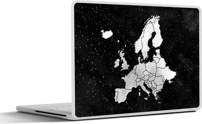 Laptop sticker - 14 inch - Europakaart op sterrenhemel achtergrond van waterverf - zwart wit - 32x5x23x5cm - Laptopstickers - Laptop skin - Cover