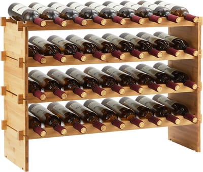 Wijnrek Hout - Voor 36 Flessen - 4 Lagen - Stapelbaar & Vrijstaand - Massief Hout - Wijnfleshouder voor Keuken, Bar of Wijnkelder