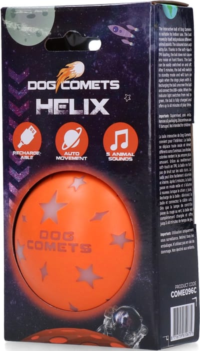 Dog Comets Ball Helix Ø 7 cm - Zelfbewegende hondenbal met geluid - Oplaadbare Hondenspeeltjes – Oranje
