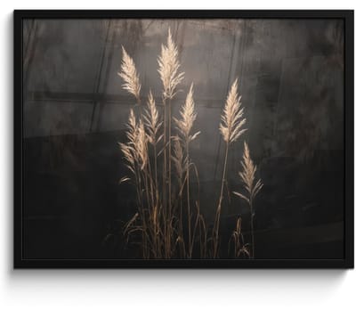 Poster in lijst - Fotolijst 80x60 cm - Posters - Siergras - Pluimen - Verlichting - Zwart - Posterlijst zwart - Decoratie - Wanddecoratie woonkamer - Muurdecoratie slaapkamer